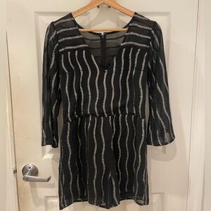 Abercrombie & Fitch Elegant Black and Sparkle Silver Striped Romper
